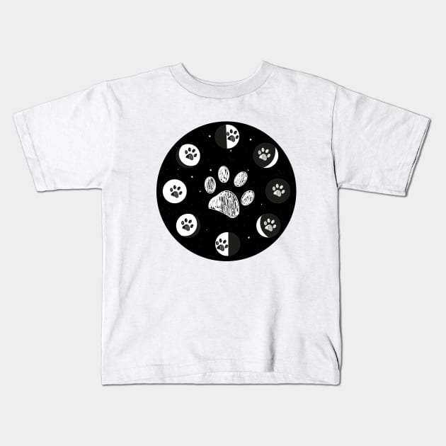 Paw print and moon phases Kids T-Shirt by GULSENGUNEL